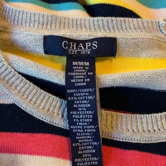 Chaps Multicolored Striped Preppy Crewneck Sweater Medium - Picture 7 of 7